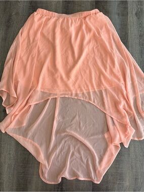 Charlotte Russe Coral Peach Asymmetrical Layered Chiffon Skirt Sheer Large